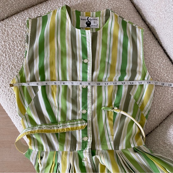 Vintage Green Lemon Candy Stripe Shirt Dress w/ Belt Kenny Classics by Donnkenny - Picture 8 of 13
